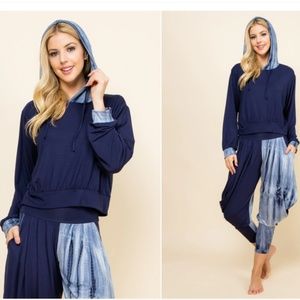 Kooniez Hoodie - Navy Marble Tie-Dye Patchwork Size XS